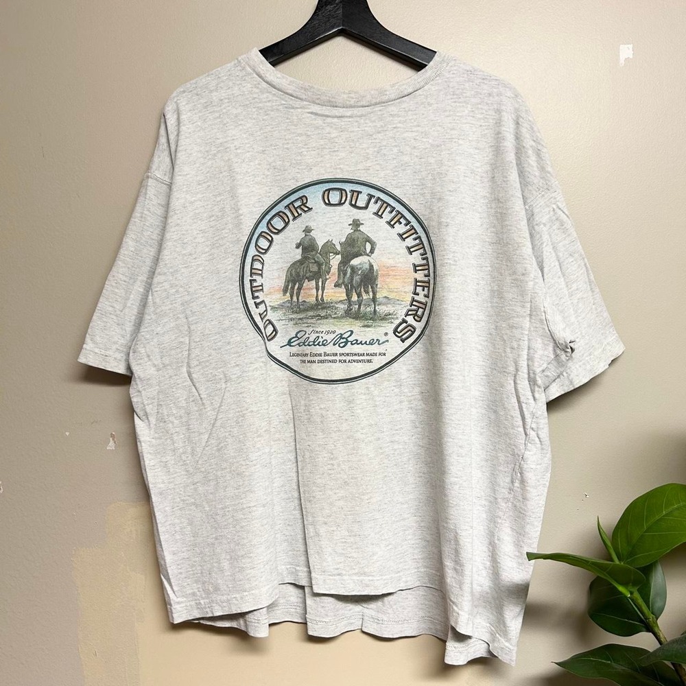 Vintage 90s Eddie Bauer Outdoor Outfitters Western Cowboys Grey T-Shirt Mens XL
